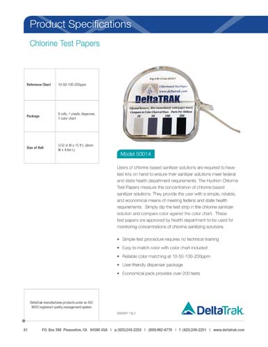 Download Chlorine Test Papers Spec Sheet